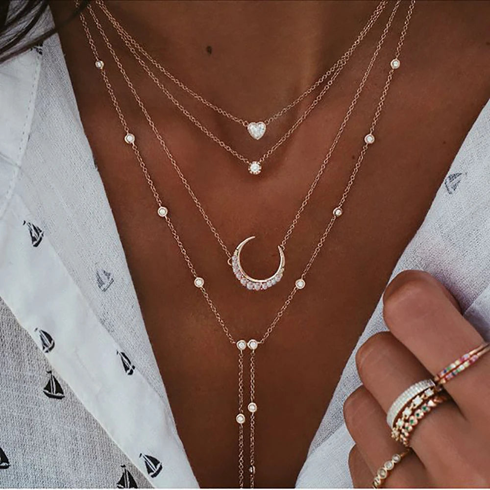 Star Moon Lock Necklace For Women