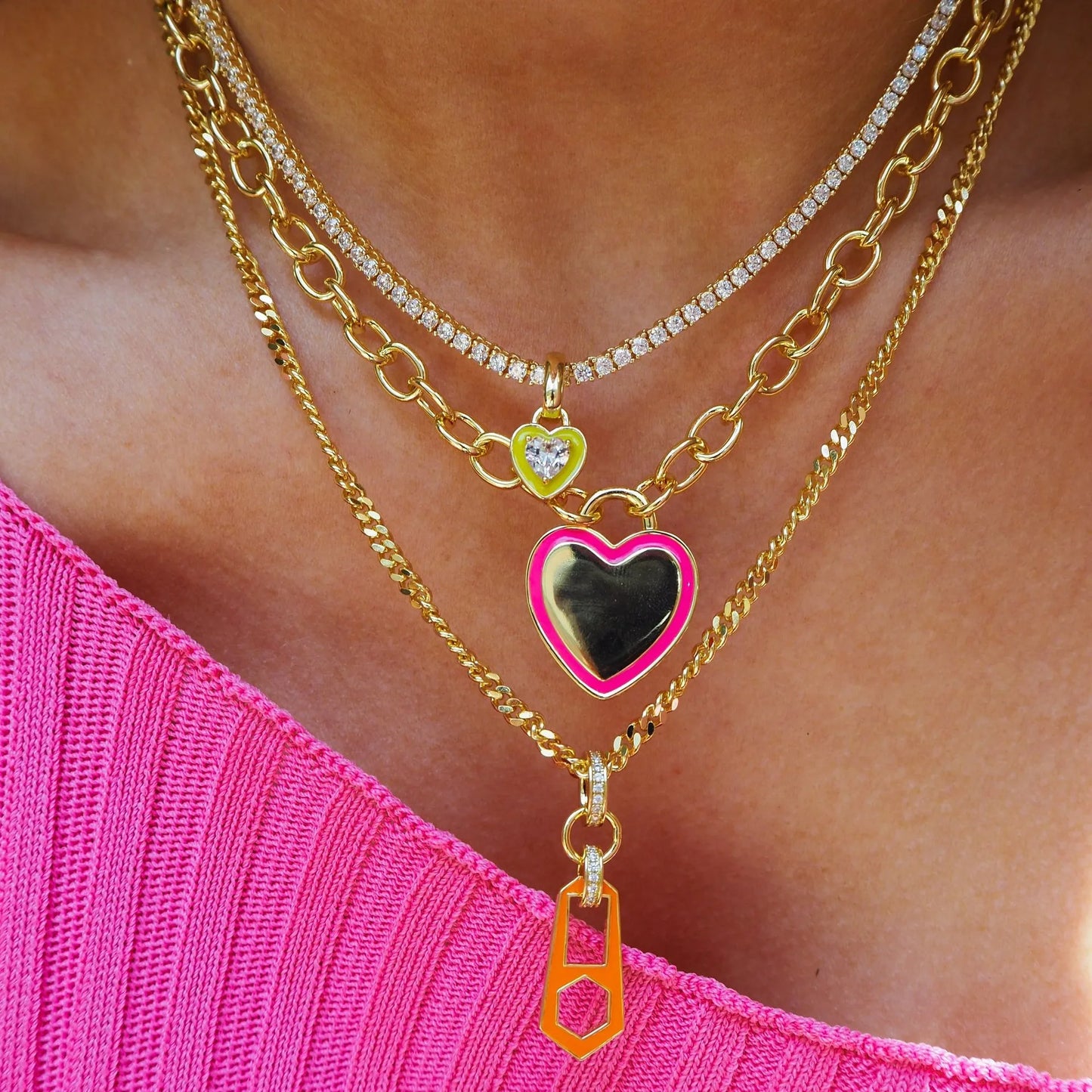 Titanium Steel Zircon Heart Tennis Chain Necklace