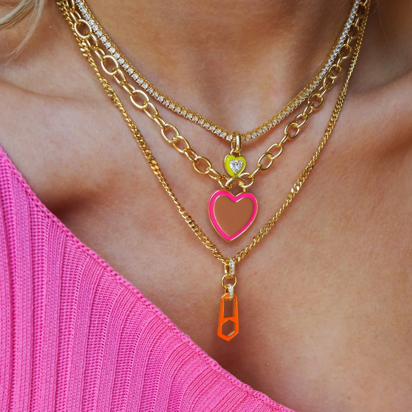 Titanium Steel Zircon Heart Tennis Chain Necklace