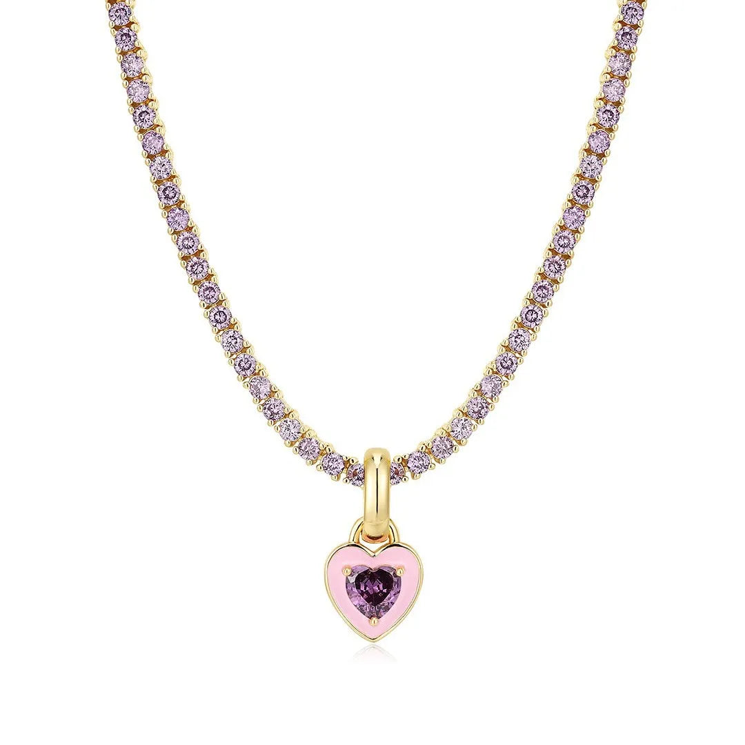 Titanium Steel Zircon Heart Tennis Chain Necklace